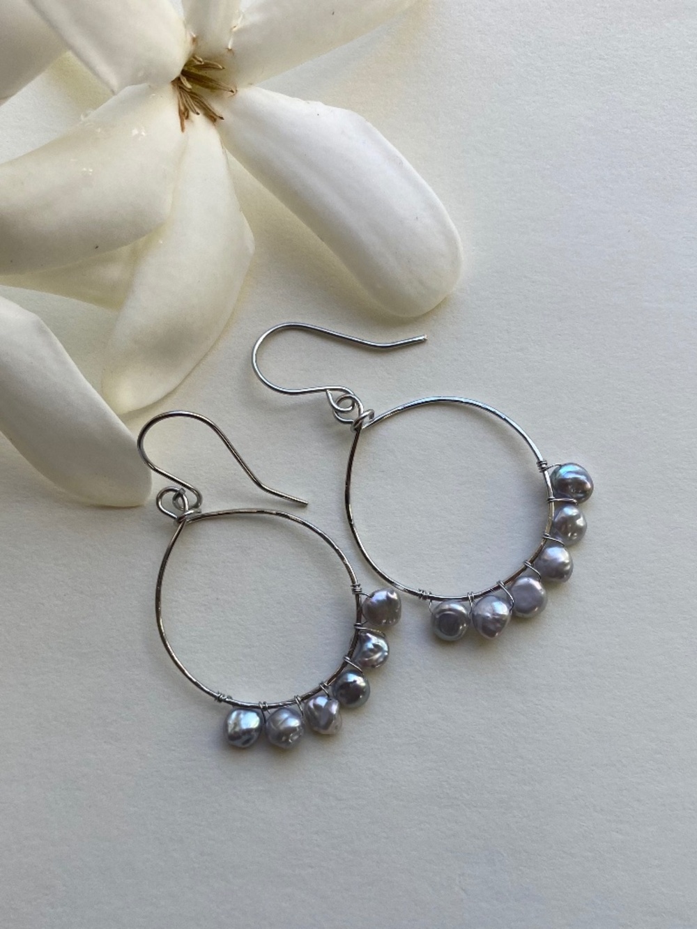 Handmade Hoop Earrings with Freshwater Pearl